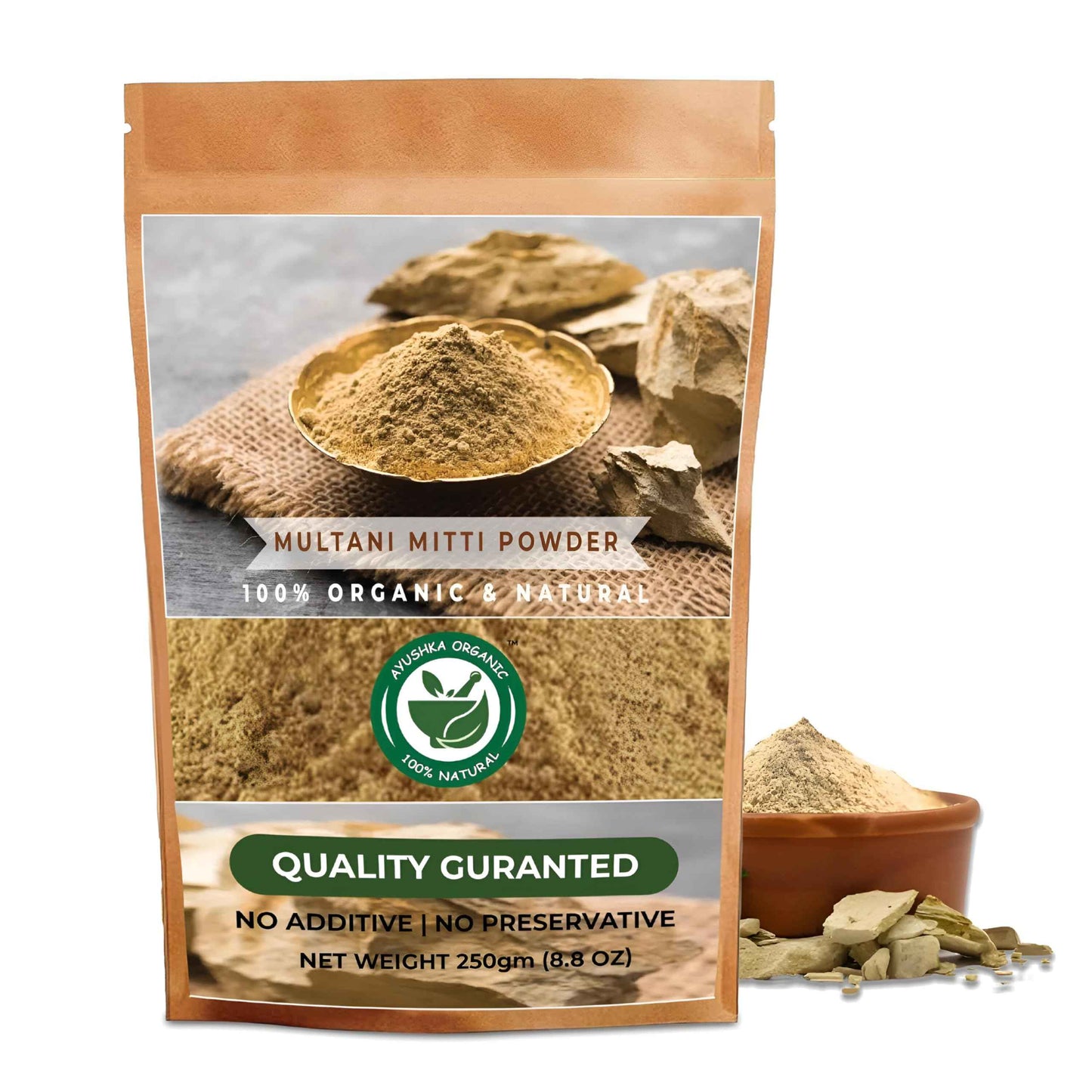 AYUSHKA ORGANIC Multani Mitti Powder | Fuller's Earth | Natural Skincare | Oil-Absorbing Beauty Treatment (8.8 OZ | 250 gm)