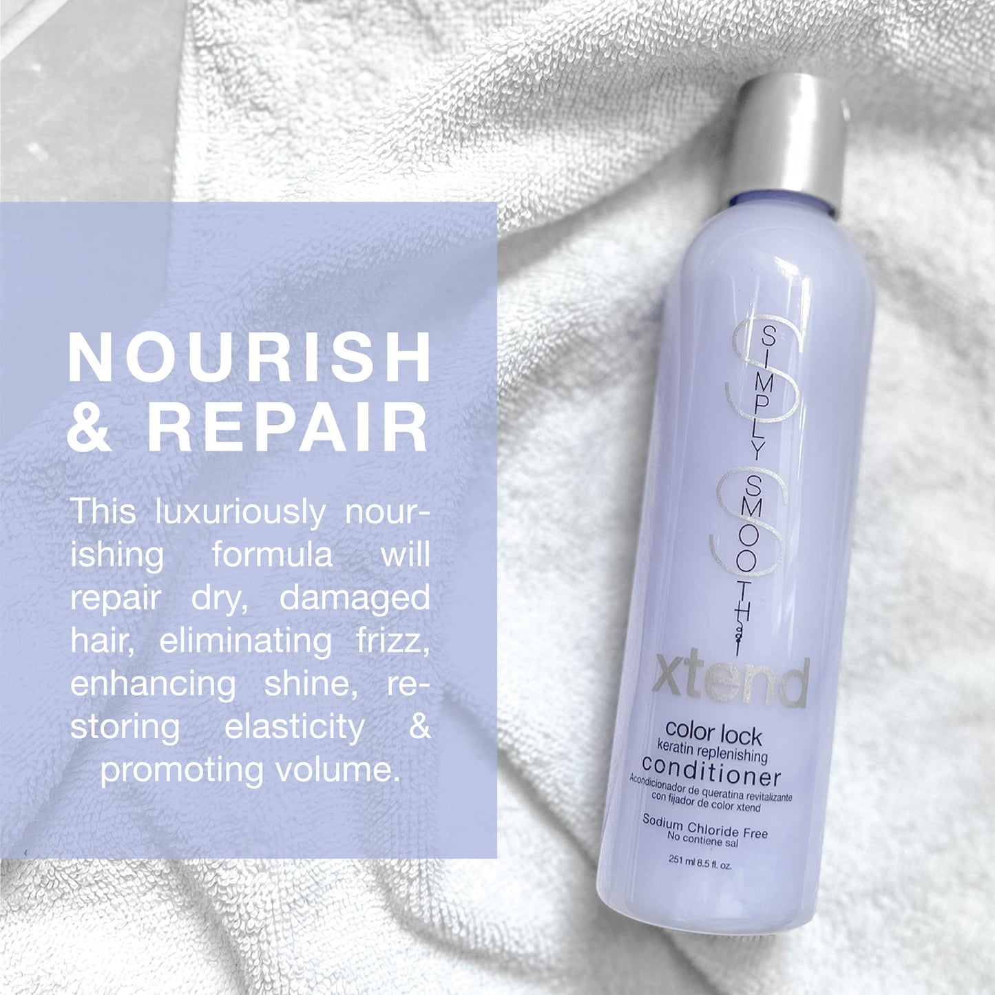 SIMPLY SMOOTH Color Lock Keratin Replenishing Conditioner, 8.5 Fl Oz - Slows Color Fade & Prolongs Hair Service, Sodium Chloride Free, Gently Cleanses, Infused with Collagen, Salon-Quality