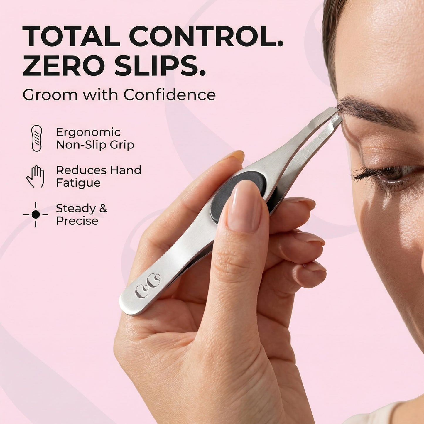CoCo's Tweezers for Women Facial Hair – Slant Tip Eyebrow Tweezers, Sharp Stainless Steel for Eyebrow Shaping, Ingrown Hair Removal – Non-Slip Grip
