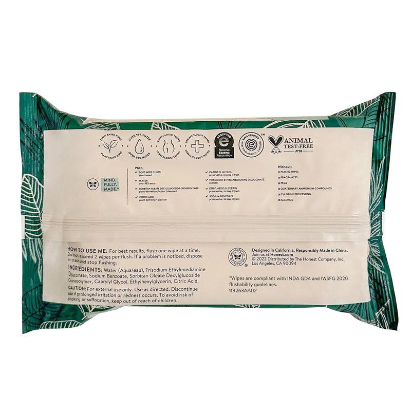 Hypoallergenic Flushable Wipes for Sensitive Skin - Tropical Leaves | 42 Count