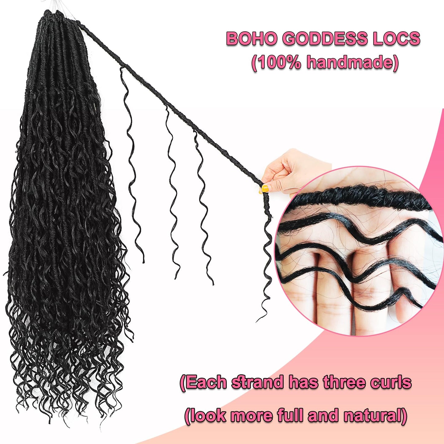 Boho Faux Locs Crochet Hair 24 Inch Goddess Locs 8 Packs Boho Soft Locs Crochet Hair with Curly Ends Pre-looped Long Bohemian River Locs for Black Women (1B, 24 Inch(Pack of 8))