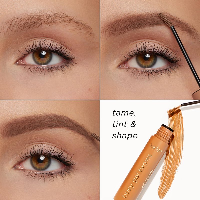 tarte busy gal tinted brow gel – 3-in-1 Waterproof Longwear Eyebrow Gel to Shape, Tint & Set Brows, Infused with Vitamin E, Vegan & Cruelty-Free, full size, med cool brown