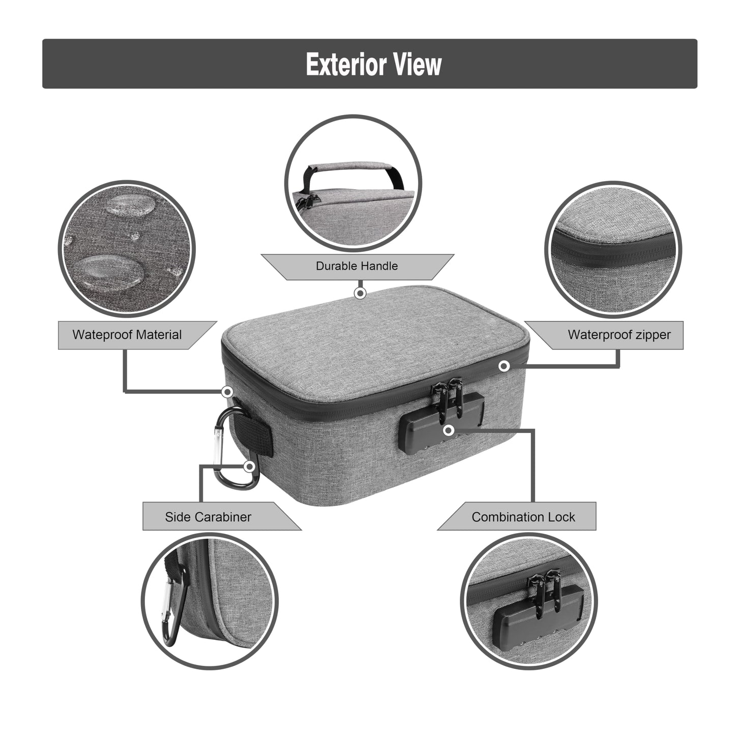 Grey Medium Size Smell Proof Storage Carrier Bag with 11 PCS Accessories, Water-Resistant file Organizers Box Case with Combination Lock, Medicine Container Pouch, Great Gift for Friends.