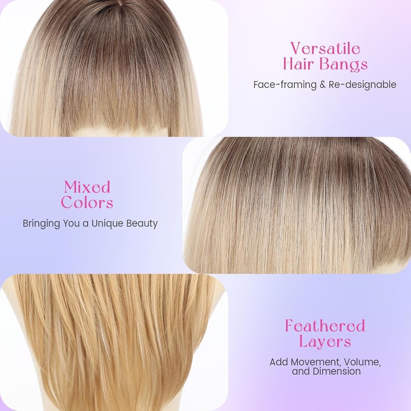 Realistic Scalp 4x4 Ombre Blonde Straight Wig - 26" Synthetic Heat Resistant Fiber with Bangs for Women