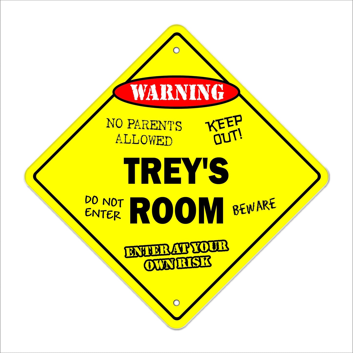 Trey's Room Sign Crossing Zone Xing | Indoor/Outdoor | 12" Tall Kids Bedroom Decor Door Children's Name boy Girl