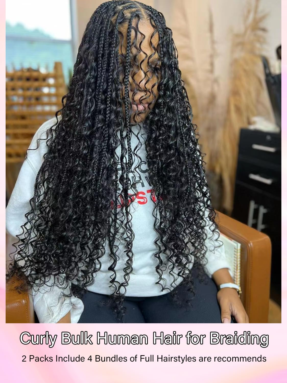 Human Braiding Hair for Boho Braids - Curly Wet Wavy 100g, 2 Bundles, No Weft Micro Braiding Extensions
