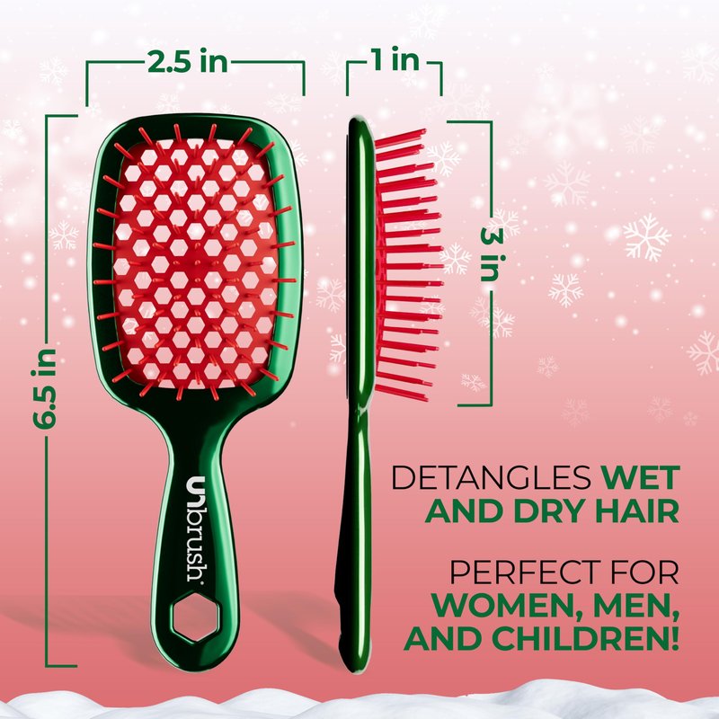 UNbrush Mini Holiday Hair Brush for Pain-Free Brushing On All Wet/Dry Hair Types — Mini UNbrush Detangling Brush with Durable Anti-Static Bristles, Lightweight & Vented — Christmas Hair Care Gifts