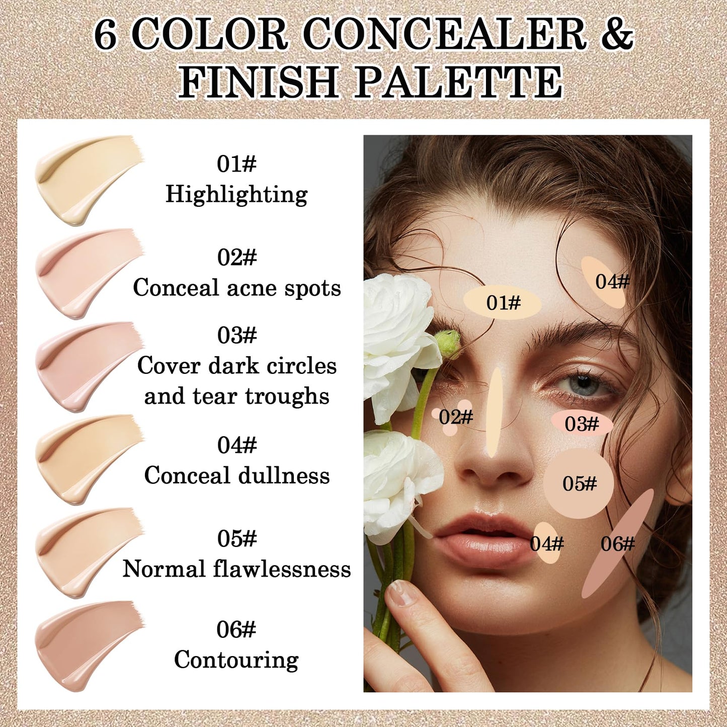 6 Colors Correcting Cream Contour Palette, Long Lasting Makeup Palettes with Concealer Brush, Multi-purpose Contouring Liquid Foundation Makeup Kit