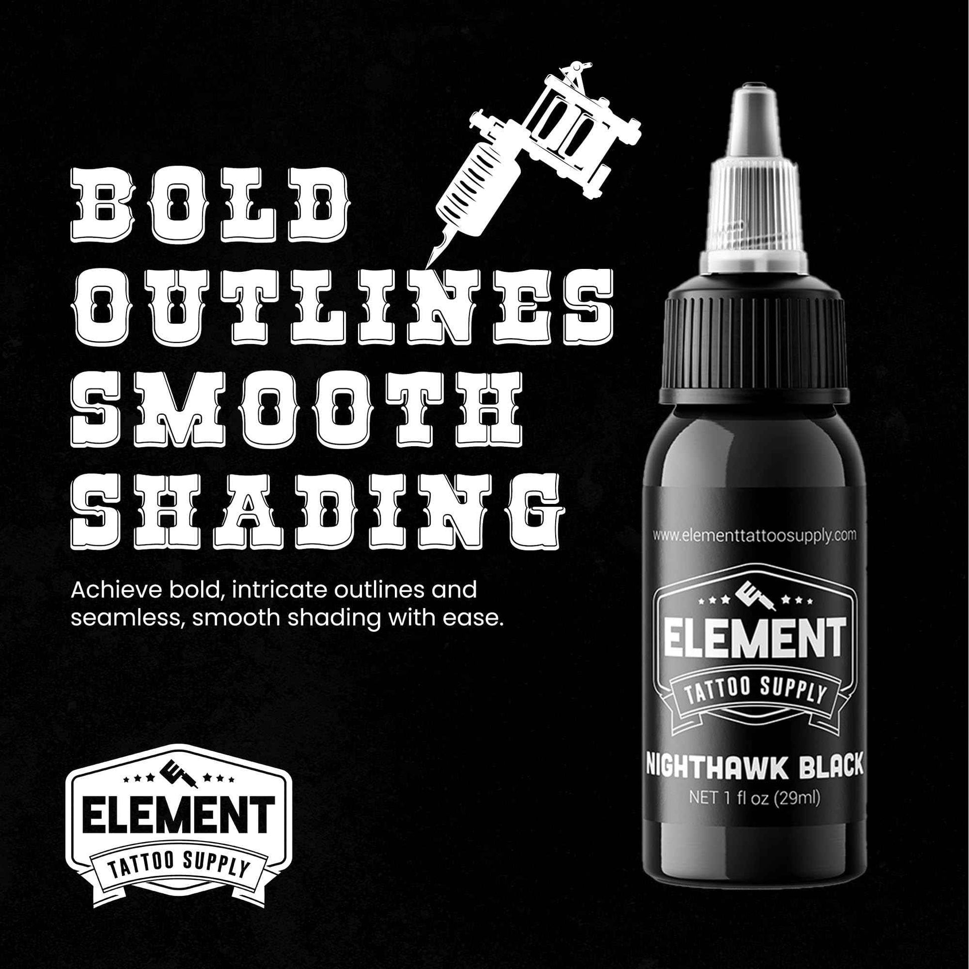 ELEMENT TATTOO SUPPLY - Black and Red Tattoo Ink 1oz Bottle for Color Tattooing and Shading - Permanent - Bright - Solid - Easy to use - Pigment - Pre Disperse - Professional Artist