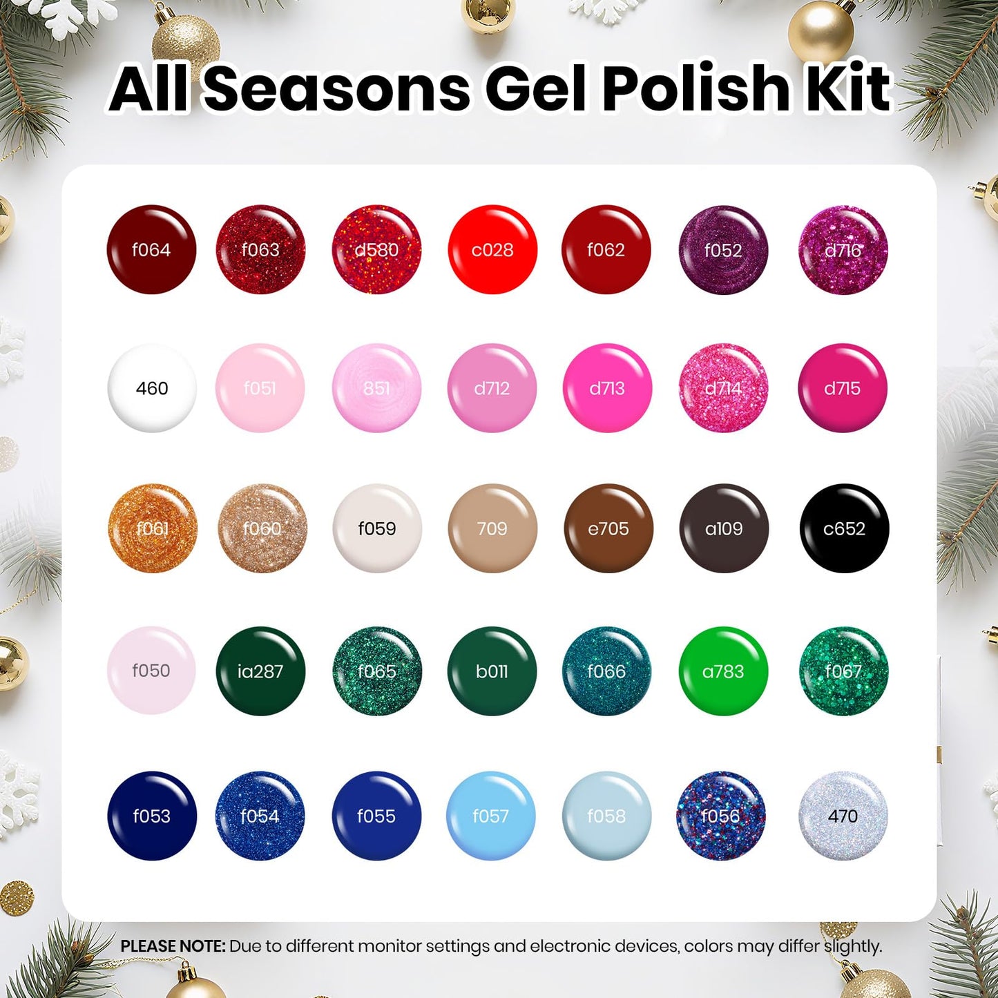 Beetles Gel Nail Polish Set – Spectrum Red Green Glitter Gel Polish, 36 Colors Soak Off UV LED Long Lasting Nail Gel Kit for Manicure Gifts for Women
