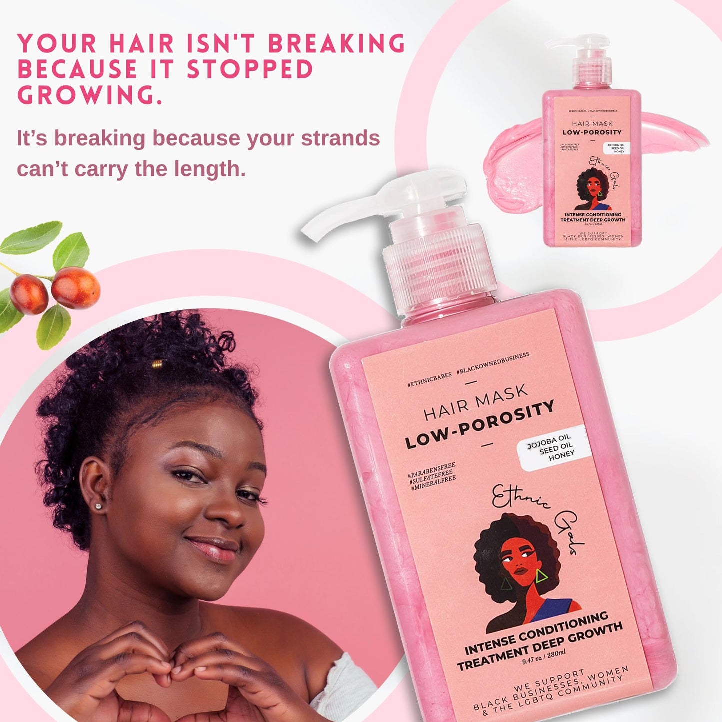 Low Porosity Hair Mask - Elasticity Repair & Strand Strengthening Deep Conditioner That Penetrates Without Buildup, for Curly Coily 3C 4C Natural Hair, 9.5 fl oz