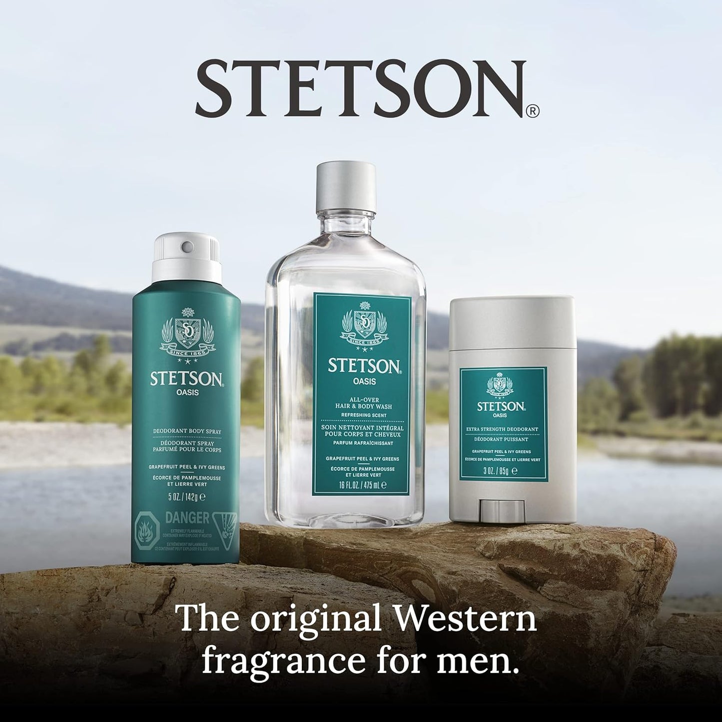 STETSON All Day Body Spray for Men - Refreshing Grooming Essential - 5 oz | Oasis Scent - 3 Pack