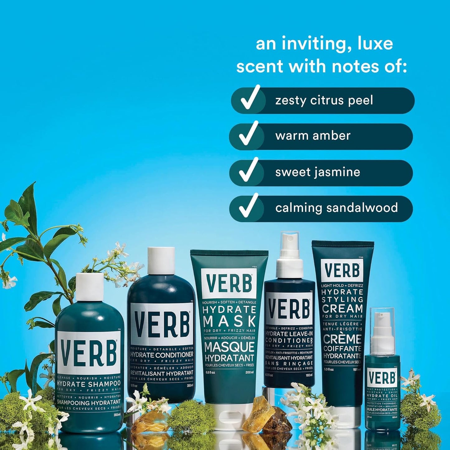 VERB Hydrate Oil - Moisturizing Hair Oil for Dry & Frizzy Hair - Heat Protection | Amber & Warm Jasmine Scent
