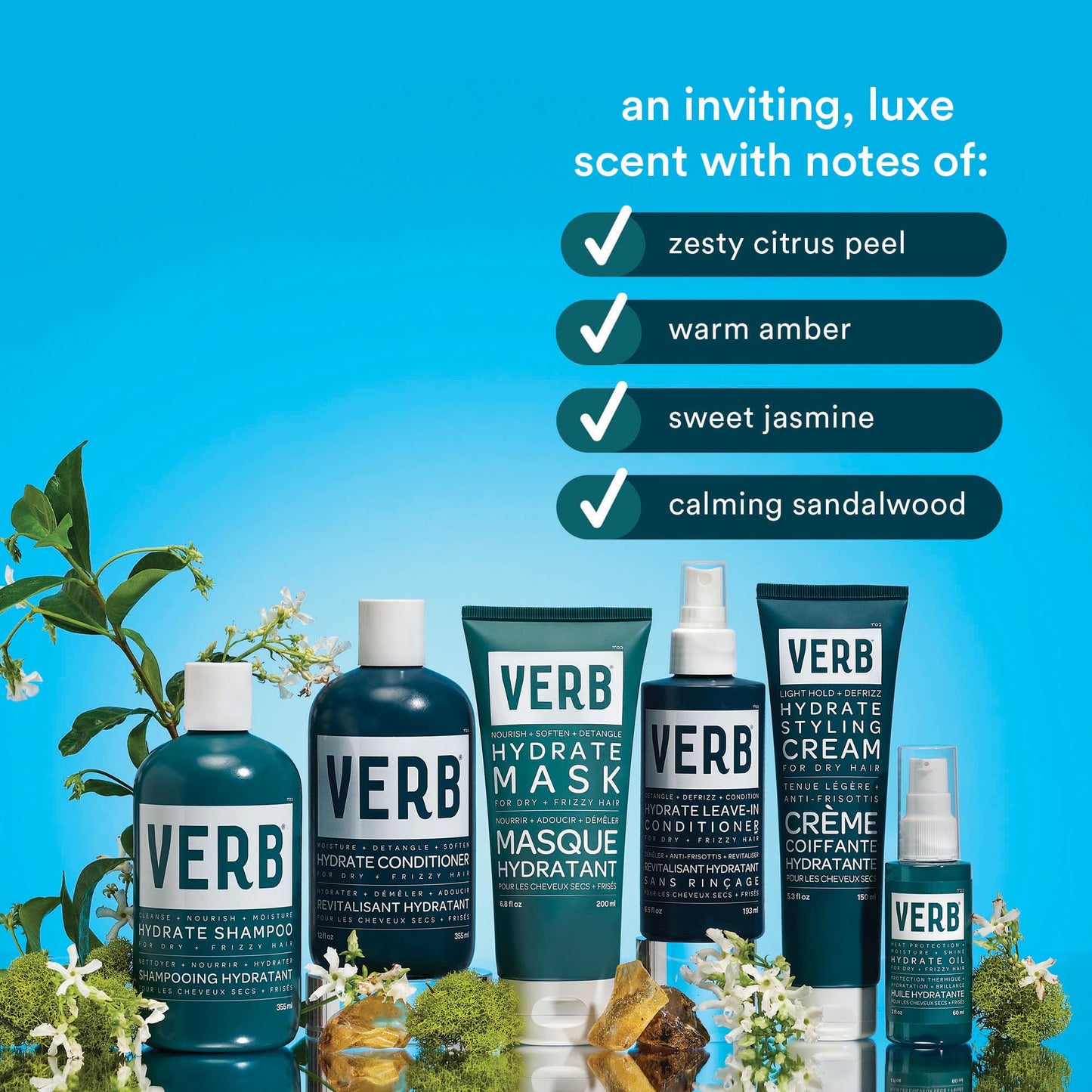 VERB Hydrate Leave-In Conditioner, 6.5 fl oz – Nourish Dry + Frizzy Hair - Smooth + Detangle - Amber + Warm Jasmine Scent