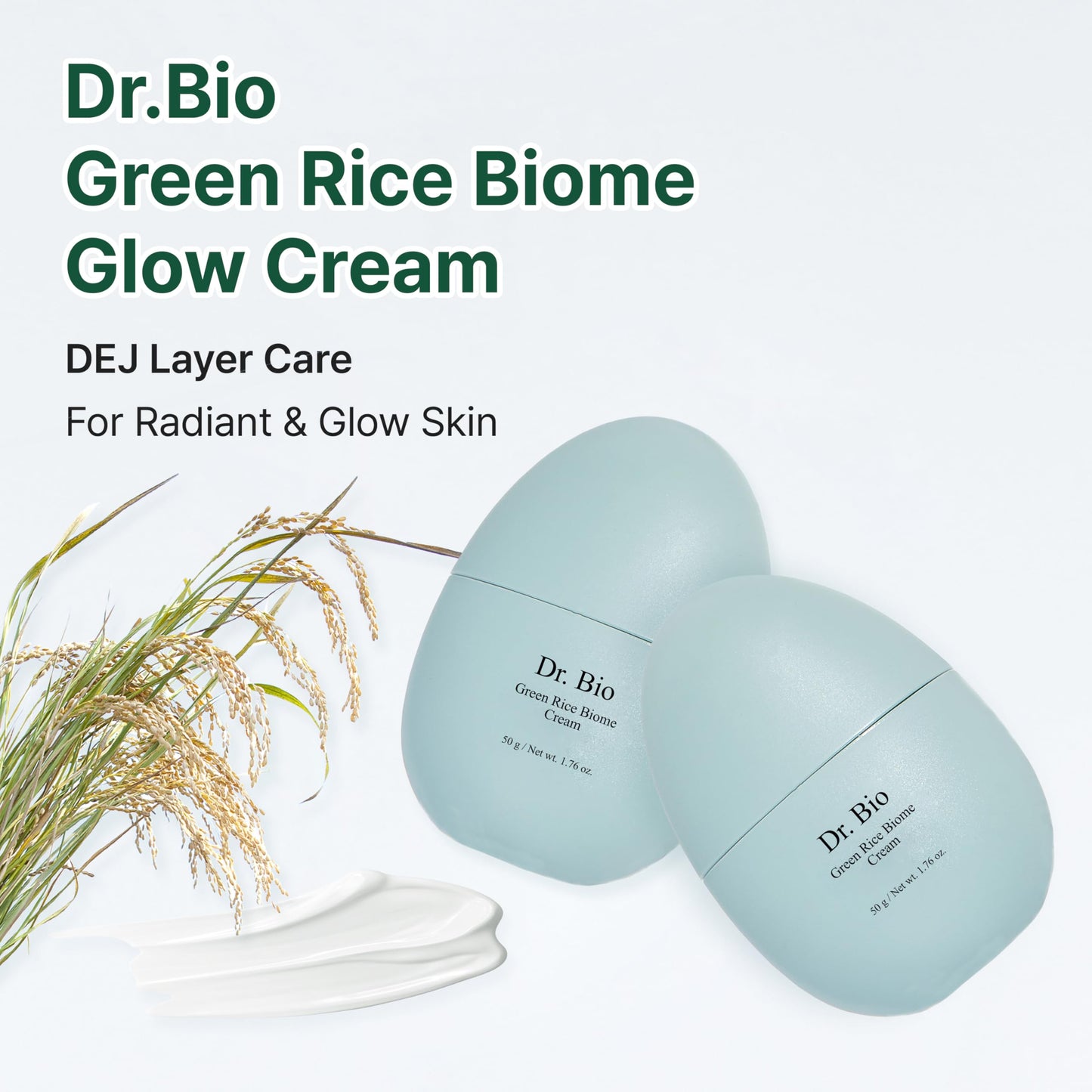 Dr.Bio Green Rice Biome Cream (1.69 fl.oz) with Probiotic, Vegan Moisturiser, Reduce Dark Spot, Treat Hyperpigmentation & Blemish, Radiant Skin, Skin Barrier Care, Fragrance-Free, Korean Skincare