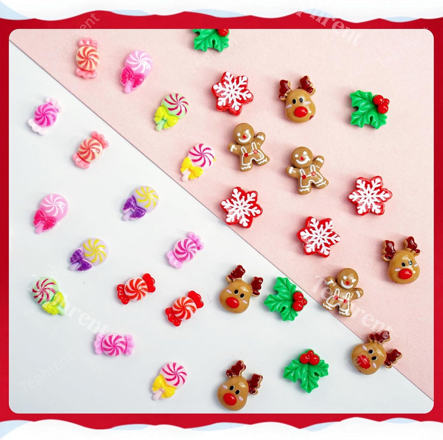 Christmas Nail Art Charms - 3D Gingerbread Man & Snowflake Resin Gems | Cute Winter Nail Supplies for Women