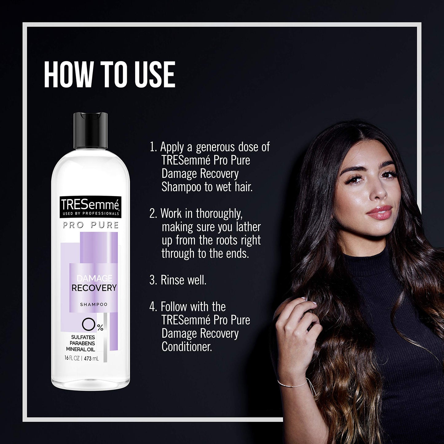 TRESemmé Pro Pure Shampoo for Damaged Hair Damage Recovery Sulfate, Paraben and Dye Free, 16 Fl Oz (Pack of 4)