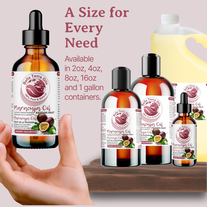 Bella Terra Oils - Maracuja Seed Oil 16oz - Cold-Pressed Purity from Passion Fruit Seeds, Infused with Essential Minerals & Fatty Acids, A Beacon for Skin Care Enthusiasts