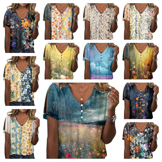 Dressy Tops for Women Lavender Print Tight Elegant Flutter Sleeve Tiered Oil Painting Stretchy Flounce Outfits for Prom Summer Hawaiian Casual Regular Fit Clothes,5XL