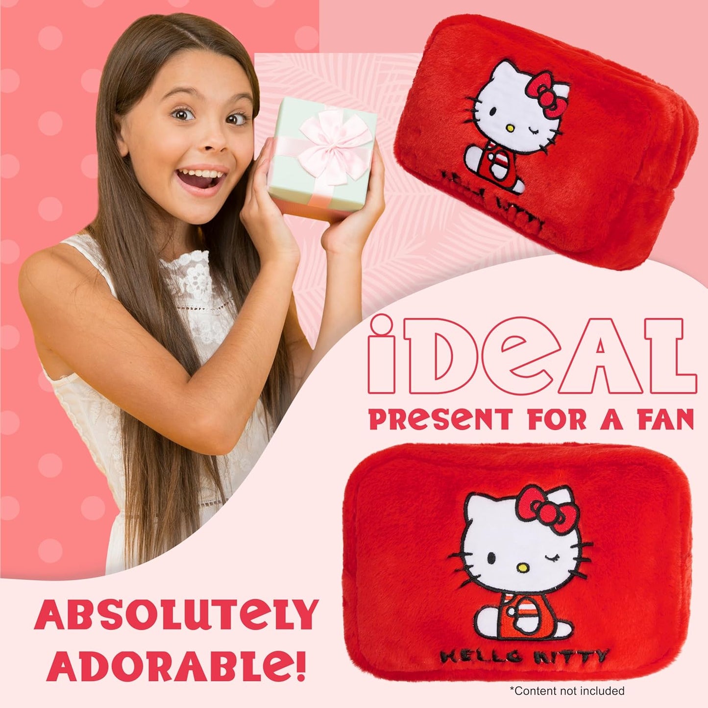 Cute Makeup Bag - Hello Kitty Fluffy Kawaii Travel Cosmetic Bag for Women & Teens | Perfect Gift Idea
