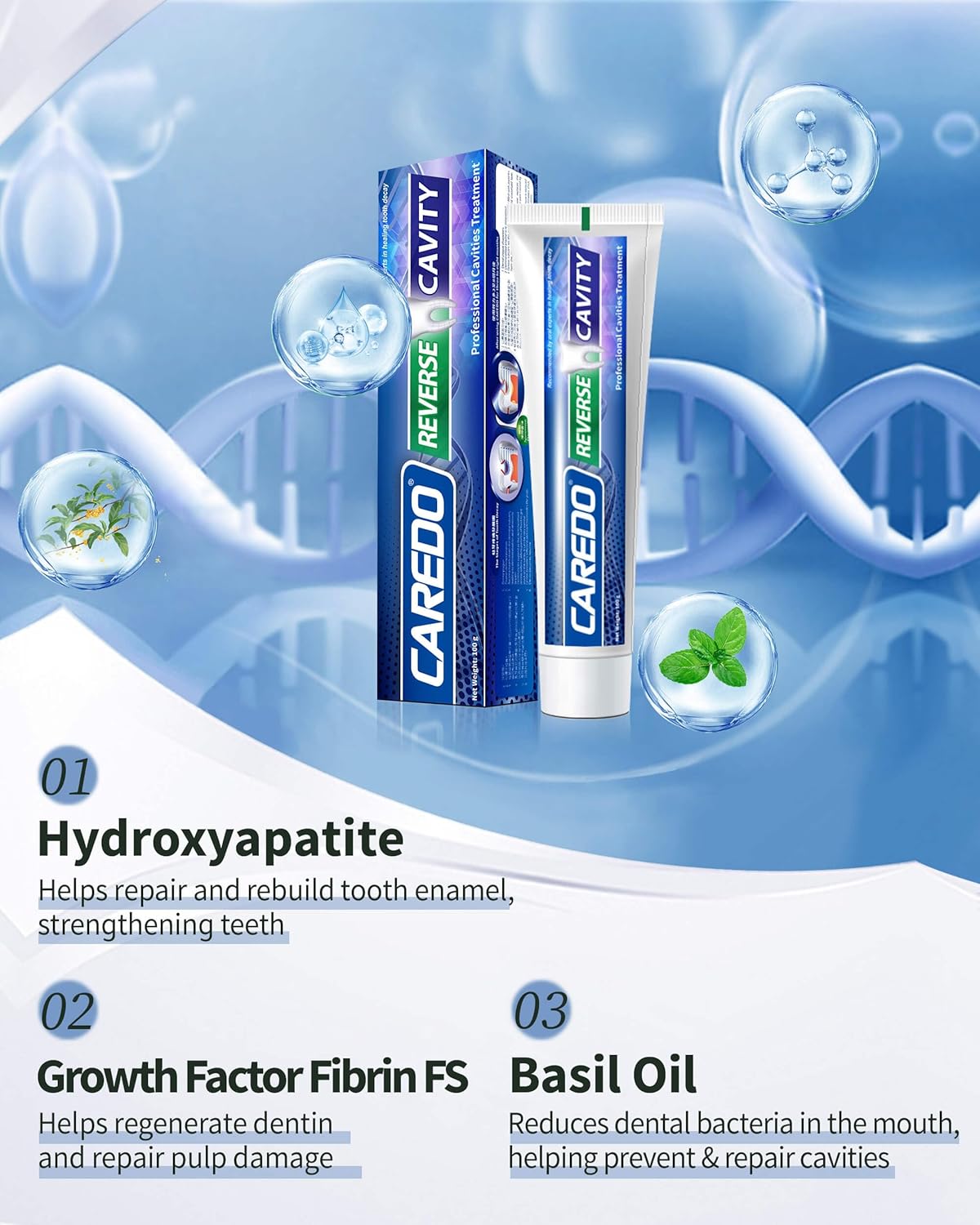 Cavity Repair Toothpaste - Remineralizing Hydroxyapatite Formula for Tooth Decay | 100g, Grey White