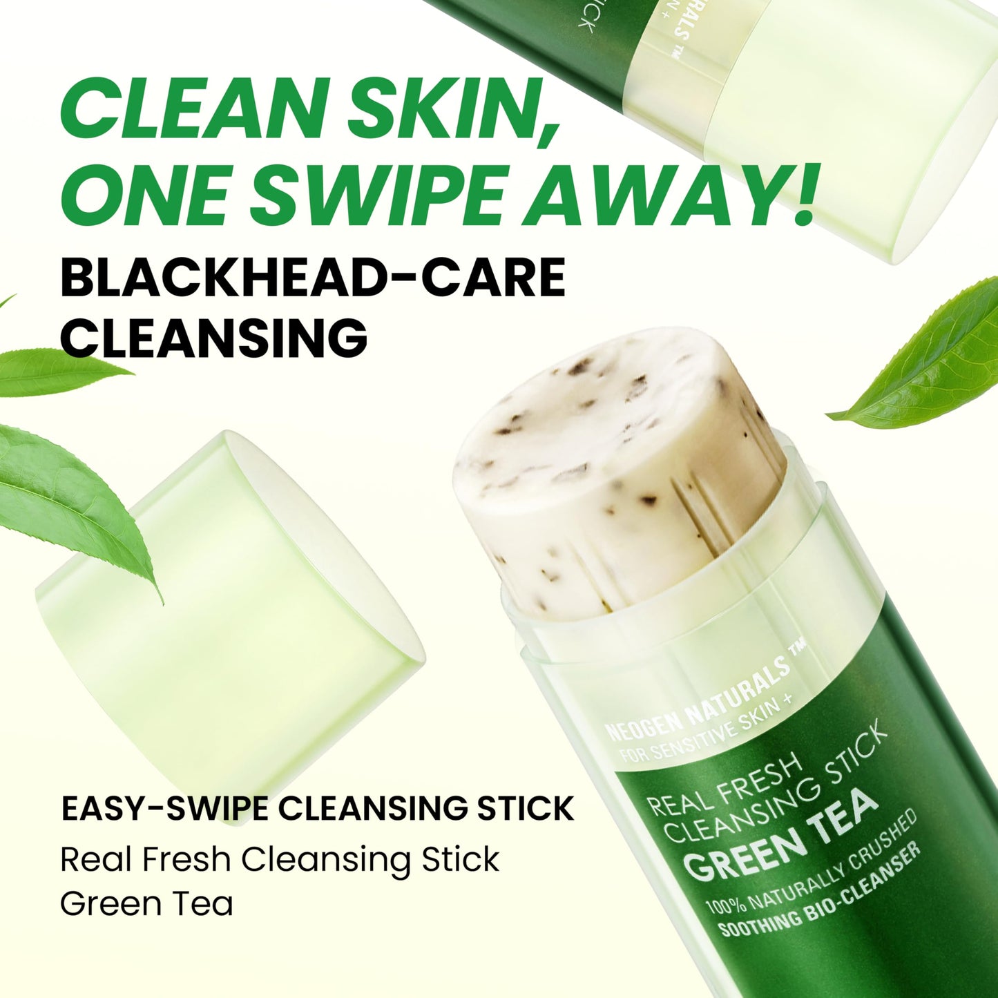 [K-Beauty] NEOGEN DERMALOGY Makeup Remover Cleansing Stick with Green Tea Extract and Leaves - Hydrating Travel Size Essential (Real Fresh Cleansing Stick Green Tea)/Blackhead Remover