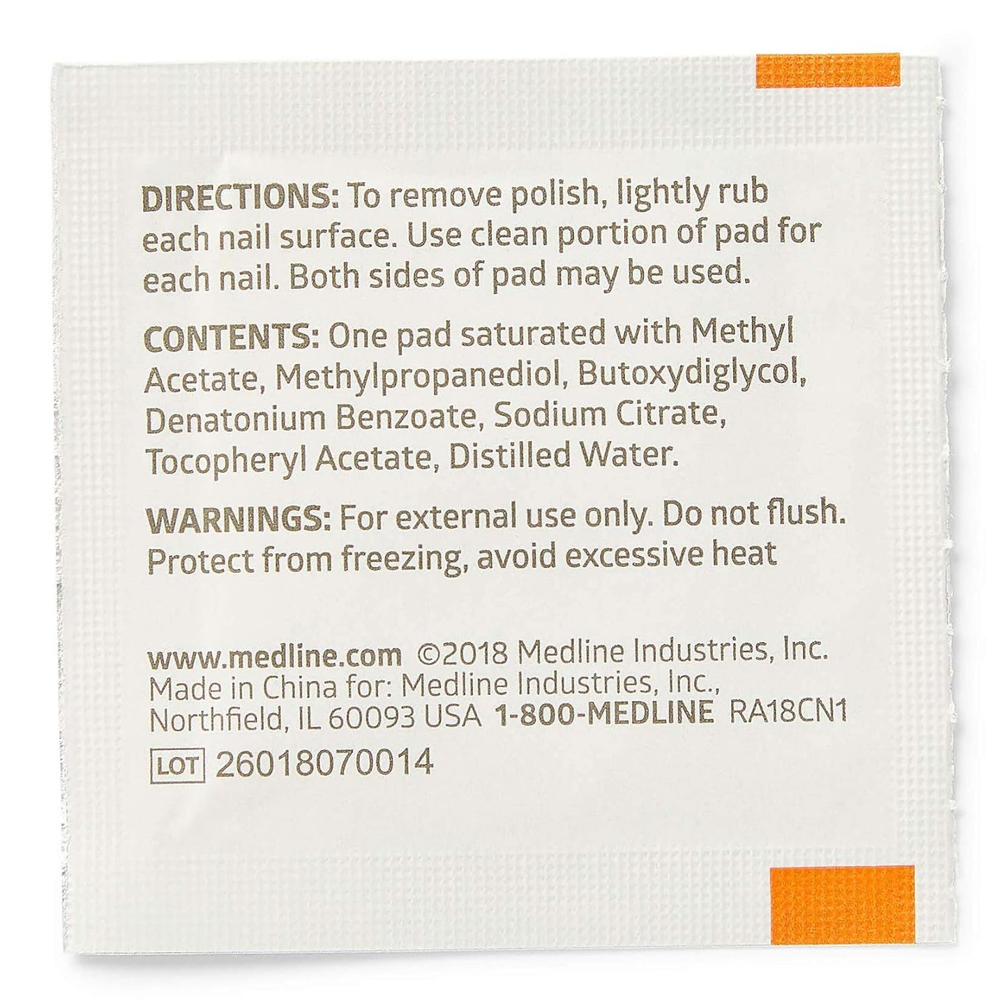 Medline Nail Polish Remover Pads - Acetone Free, Travel-Friendly, Case of 1000