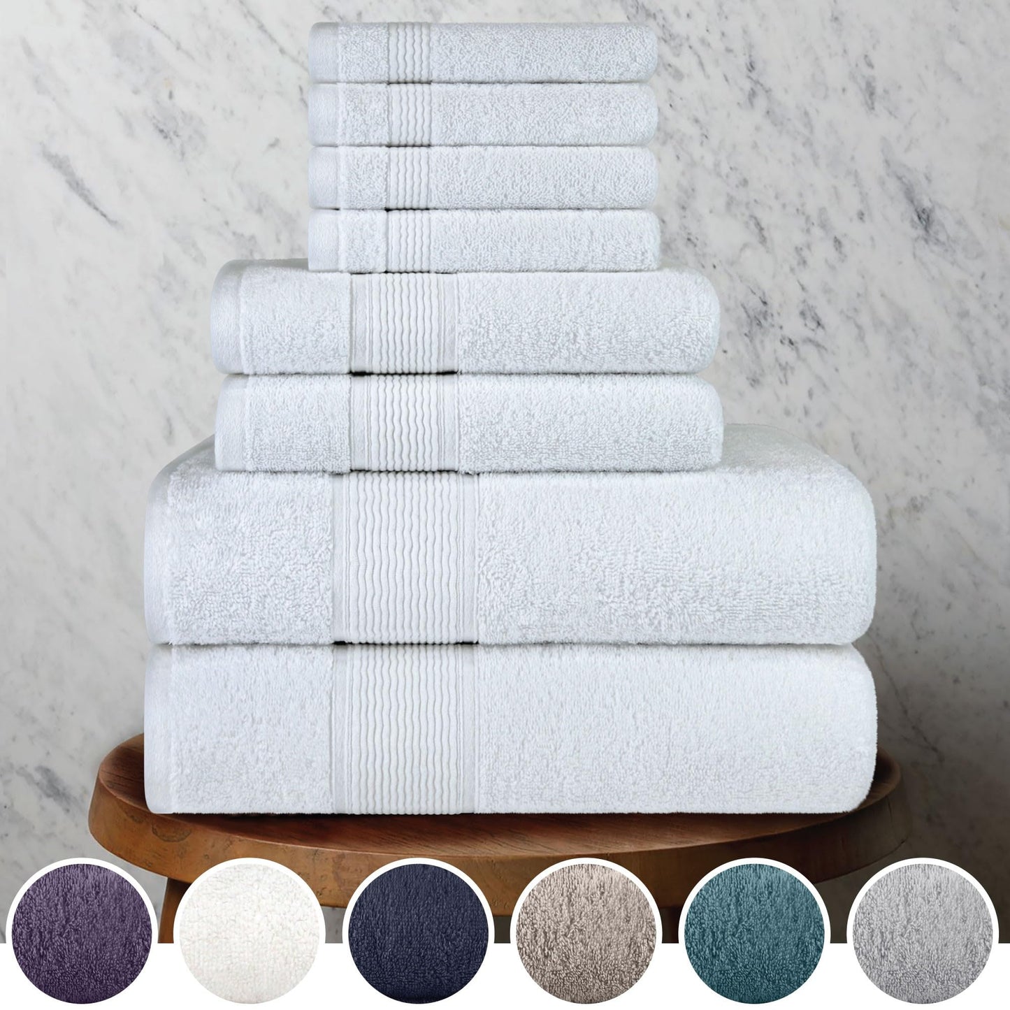 DecorRack 8 Piece Towel Set, Cotton, Highly Absorbent, Super Soft, Quick Dry, 4 Washcloths (13"x13"), 2 Bath Towels (27"x54"), and 2 Hand Towels (16"x28"), White (Set of 8)