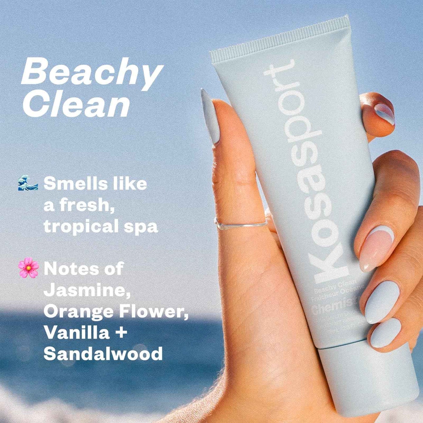 Kosas Chemistry Deodorant - Aluminium and Baking Soda Free + BO-Fighting AHA Serum that Exfoliates, Softens, and Nourishes the Skin, (Beachy Clean)