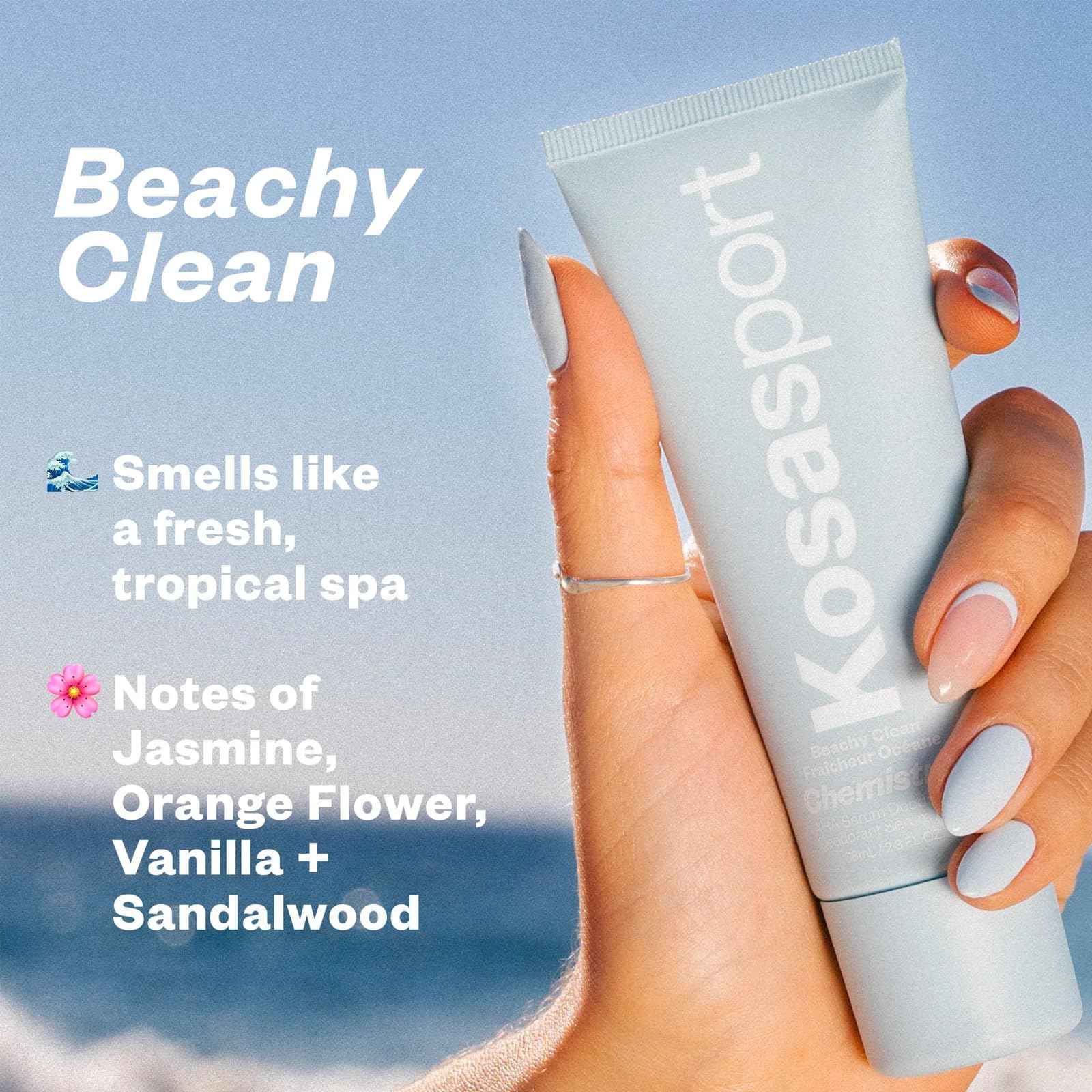Kosas Chemistry Deodorant - Aluminium and Baking Soda Free + BO-Fighting AHA Serum that Exfoliates, Softens, and Nourishes the Skin, (Beachy Clean)