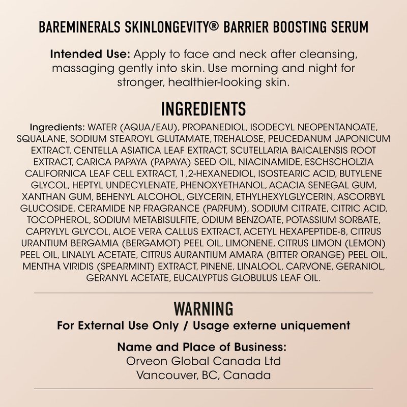 bareMinerals SKINLONGEVITY Barrier Boosting Serum, Hydrating Face Serum with Niacinamide, Strengthens Skin Barrier, Improves Texture, Suitable for All Skin Types, 50ml