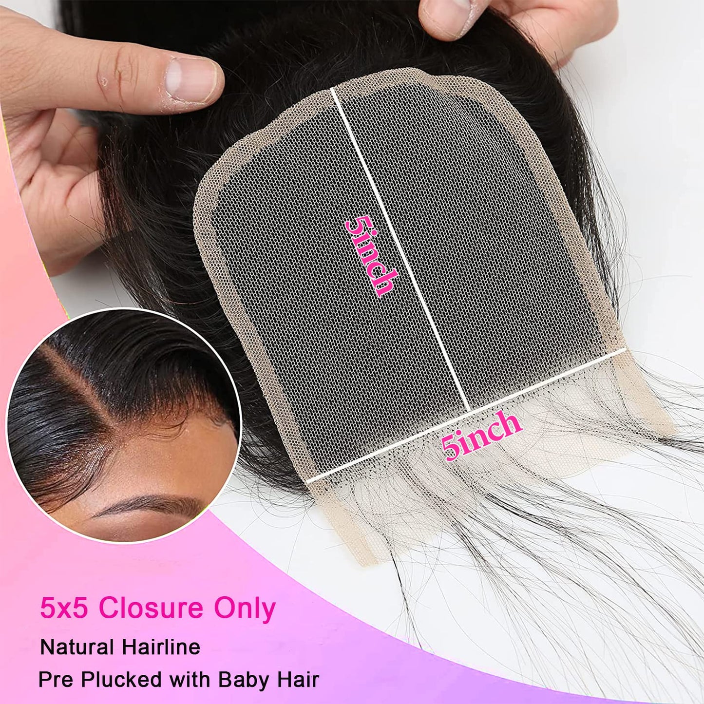 Lemoda 5x5 Closure Body Wave HD Transparent Lace Closure 12A Brazilian Virgin Human Hair Closure Pre Plucked with Baby Hair Natural Black 18 Inch