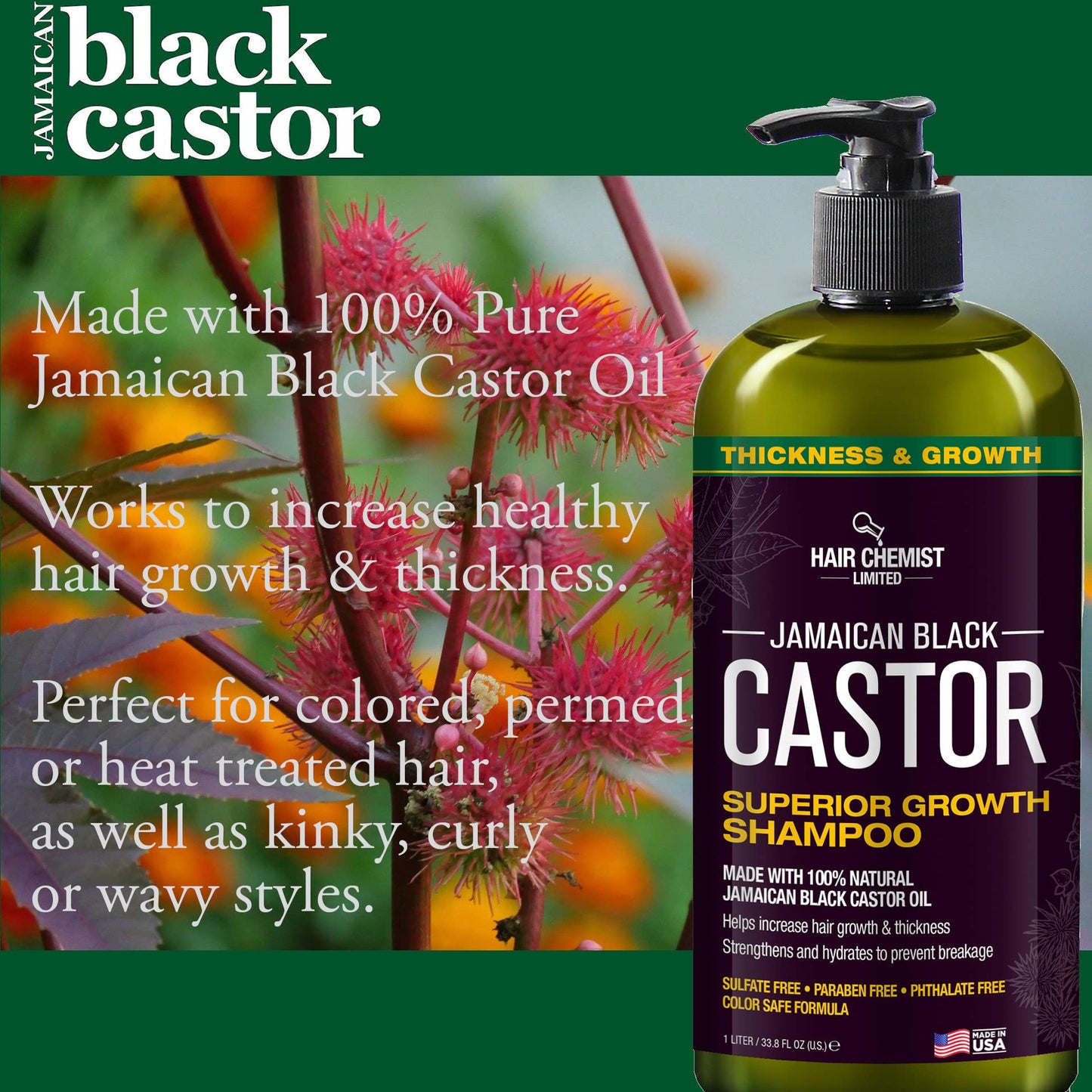 Hair Chemist 2-PC Shampoo & Conditioner Gift Box - Jamaican Black Castor Oil for Hair Growth & Thickness - Sulfate Free, Paraben Free & Phthalate Free - 33.8 oz Each - Made in USA
