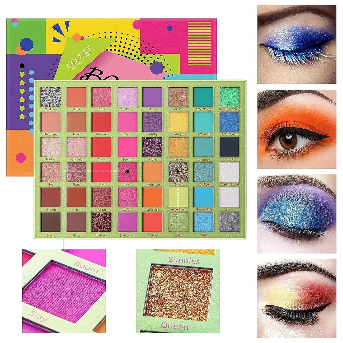 Docolor 17-Piece Colorful Makeup Brush Set & 48-Color Ultra Pigmented Eyeshadow Palette - Matte, Shimmer, Waterproof