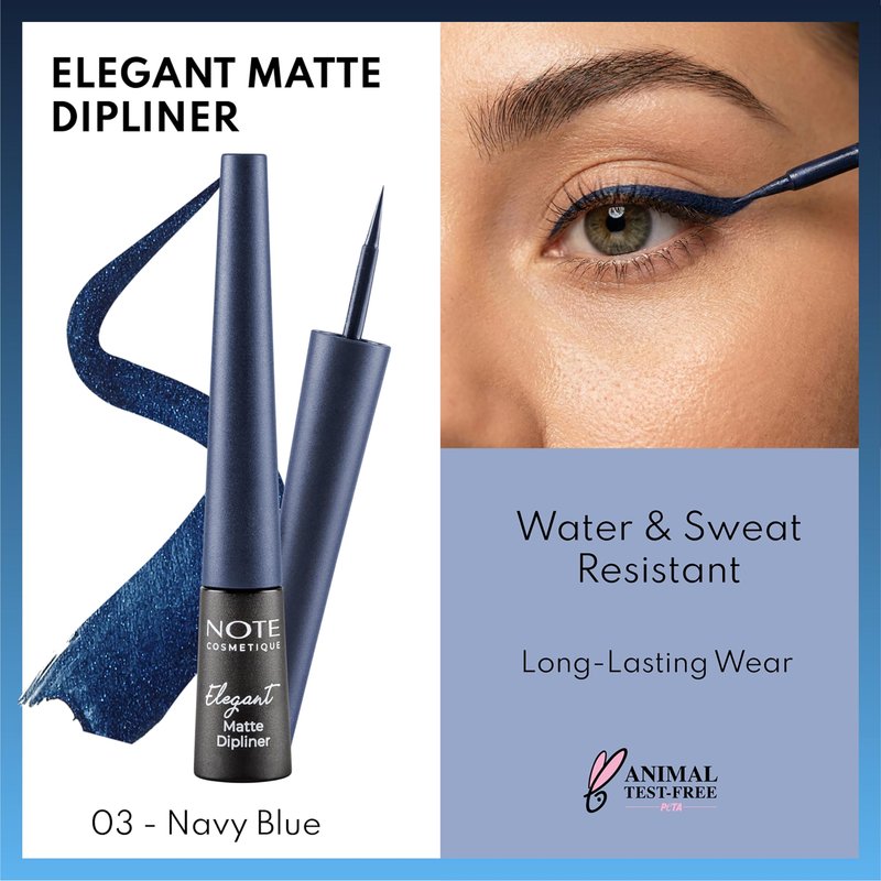 NOTE Cosmetique Elegant Matte Dipliner - Smudgeproof Liquid Eyeliner with Felt Tip - Waterproof Eyeliner - 03 Navy Blue - 0.085 oz