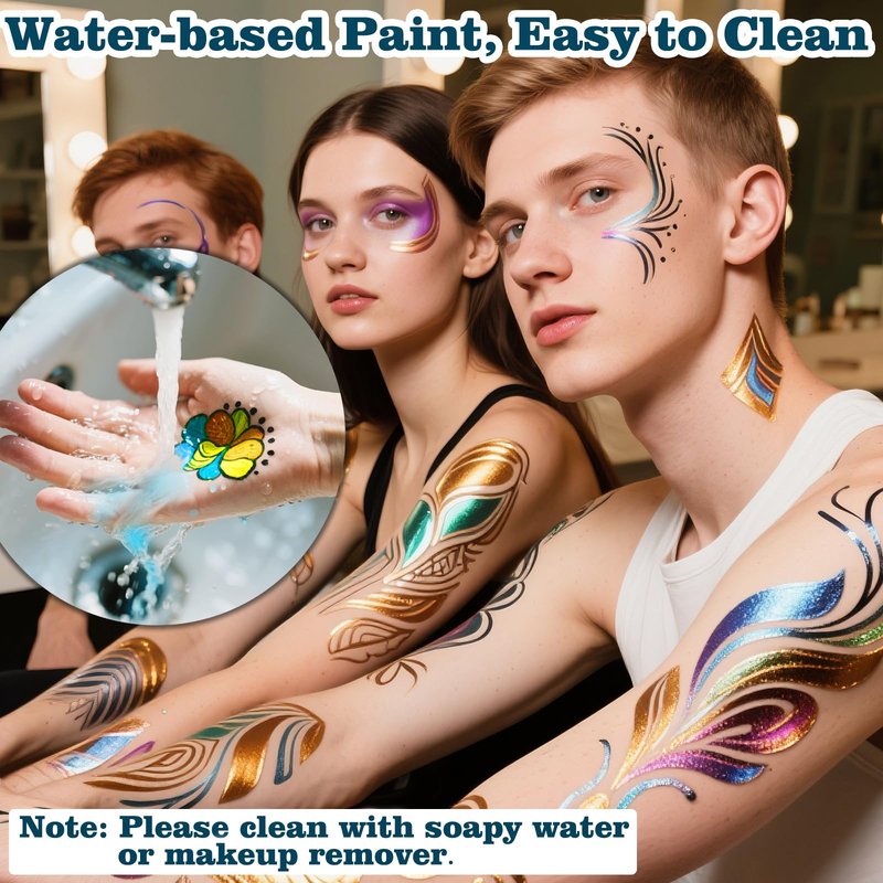12 Colors Metallic Face Paint Glitter Tattoo Kit, Washable Glittering Face Body Painting Pens for Halloween Makeup Party Festival Clubs Cosplay Costume
