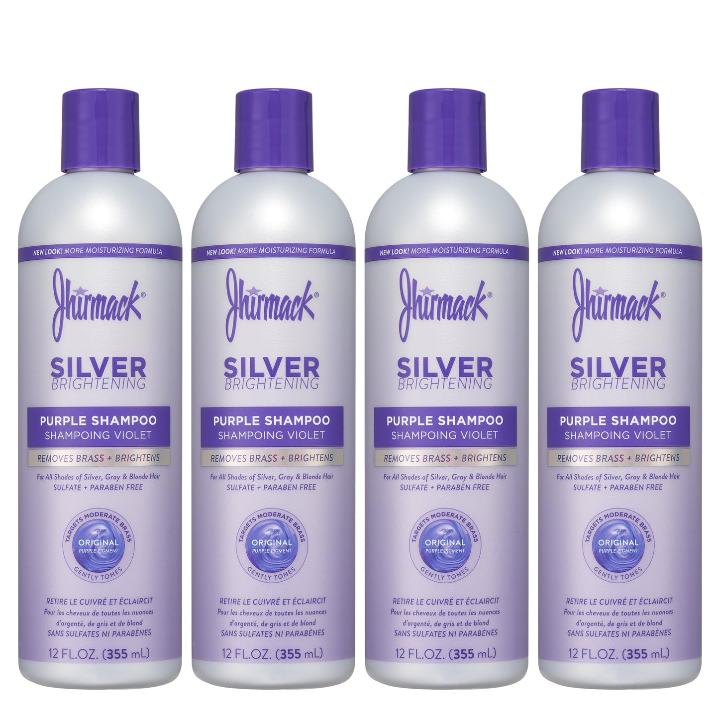 Jhirmack Silver Brightening Purple Shampoo Set of 4 for all types of silver, grey, and blonde hair