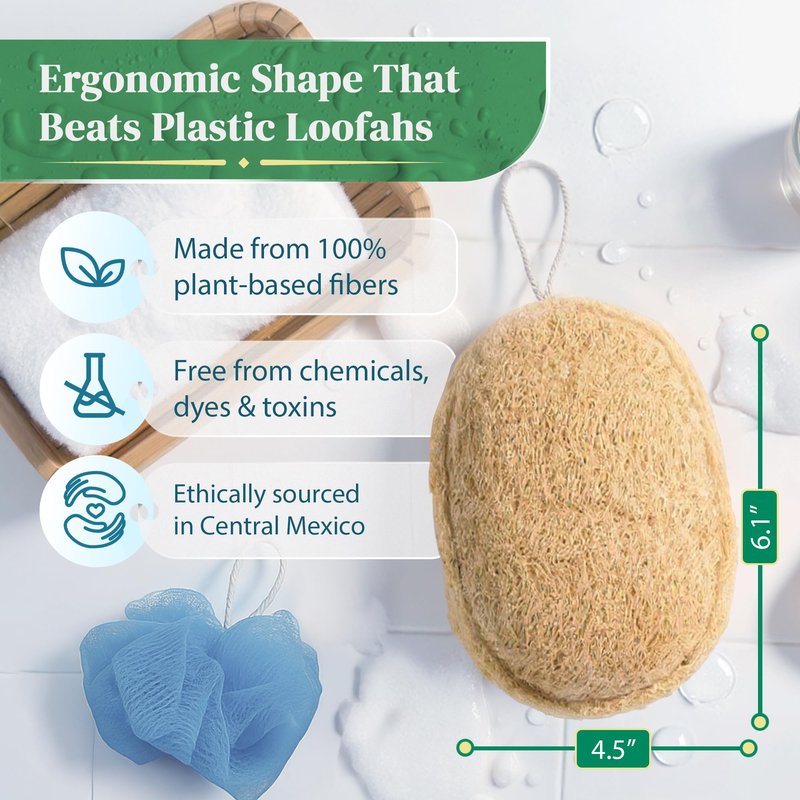 Natural Loofah Exfoliating Sponge (4 Pack) - Organic Loofah for Body - Biodegradable Shower Luffa - Natural Bath Sponges Loufa - Estropajos para el Cuerpo