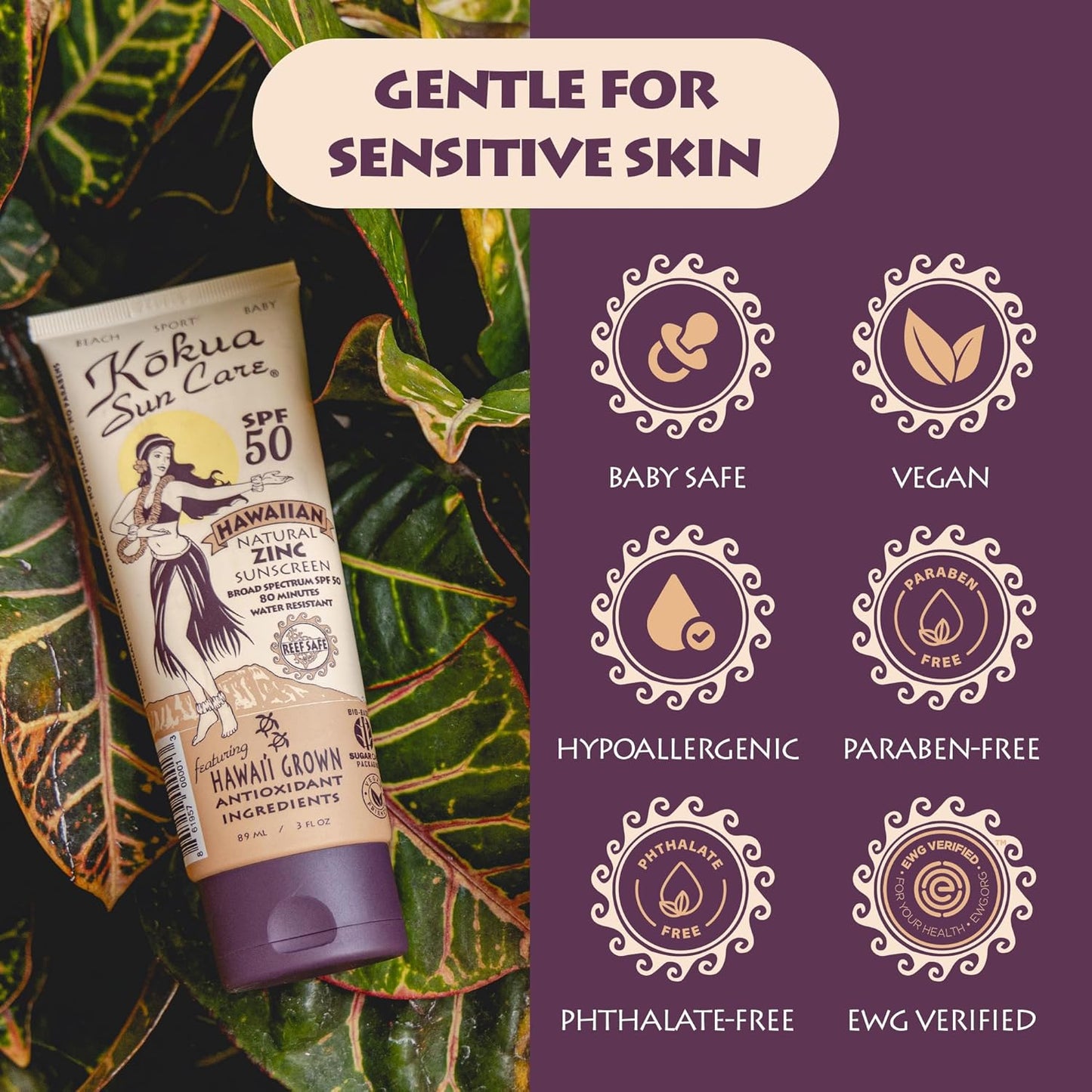 Hawaiian Sunscreen SPF 50 - Reef Safe Mineral Protection | 3 oz | Zinc Oxide | Moisturizing & Water Resistant