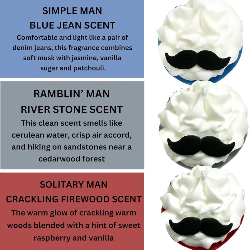 Mr. Bomb Mustache Dude Bath Bombs - Relaxing Masculine Scents for Men | 6-Pack Gift Set