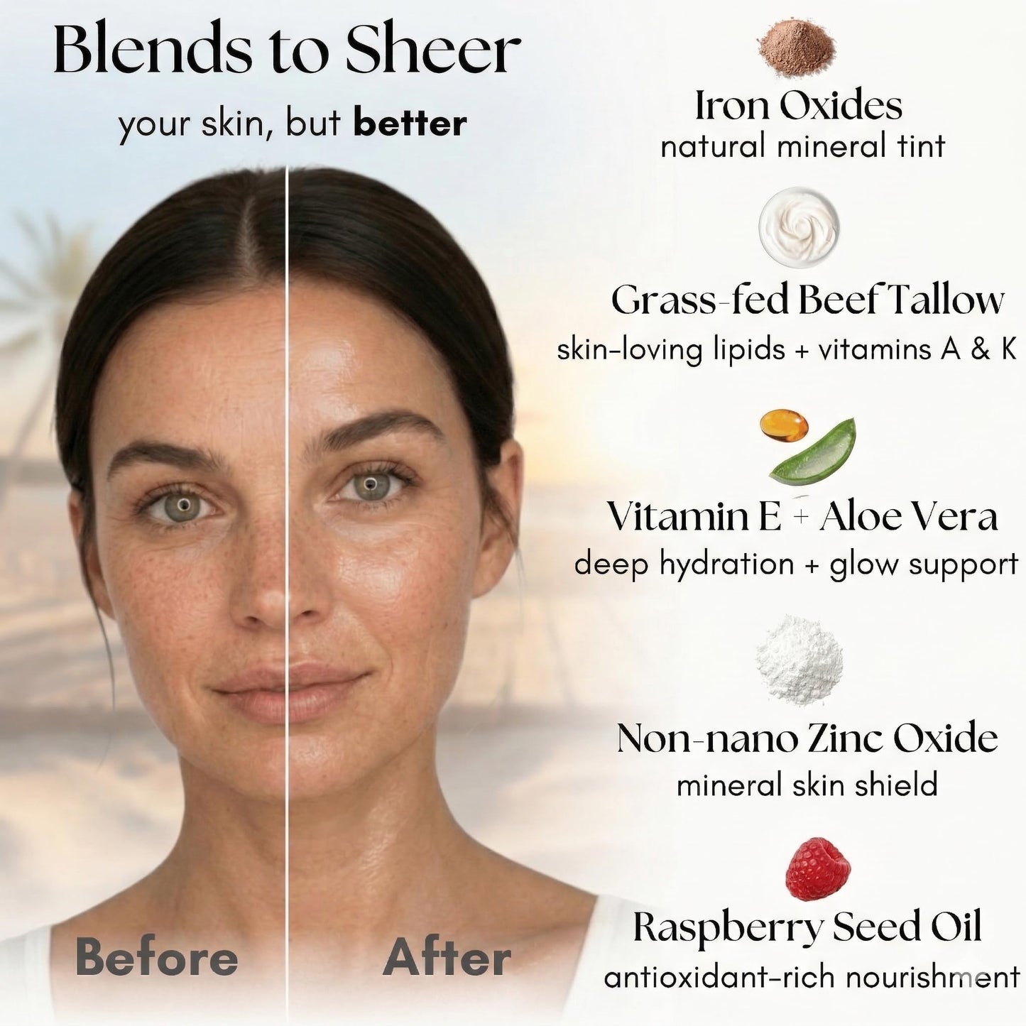 Tinted Mineral Sun Balm for Face. Chemical Filter-Free, Beef Tallow Non-Nano Zinc Formula, Made in USA, Non Toxic Ingredients
