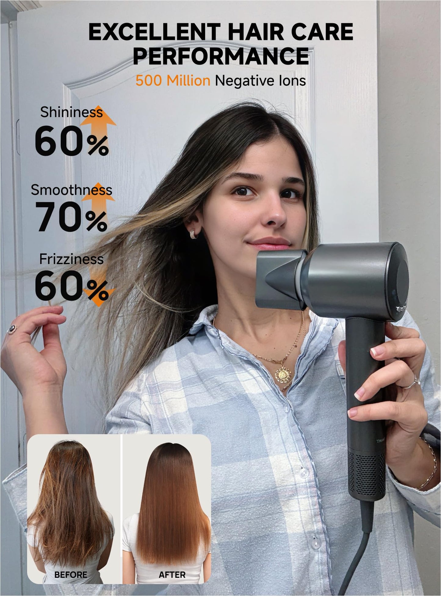 TRANXPHIT High-Speed Hair Blow Dryer: 160000 RPM Professional Hairdryer 500 Millions Negative Ionic Low Noise Thermo Control Lightweight Fast Drying with Brushless Motor for Gift Travel Home Salon