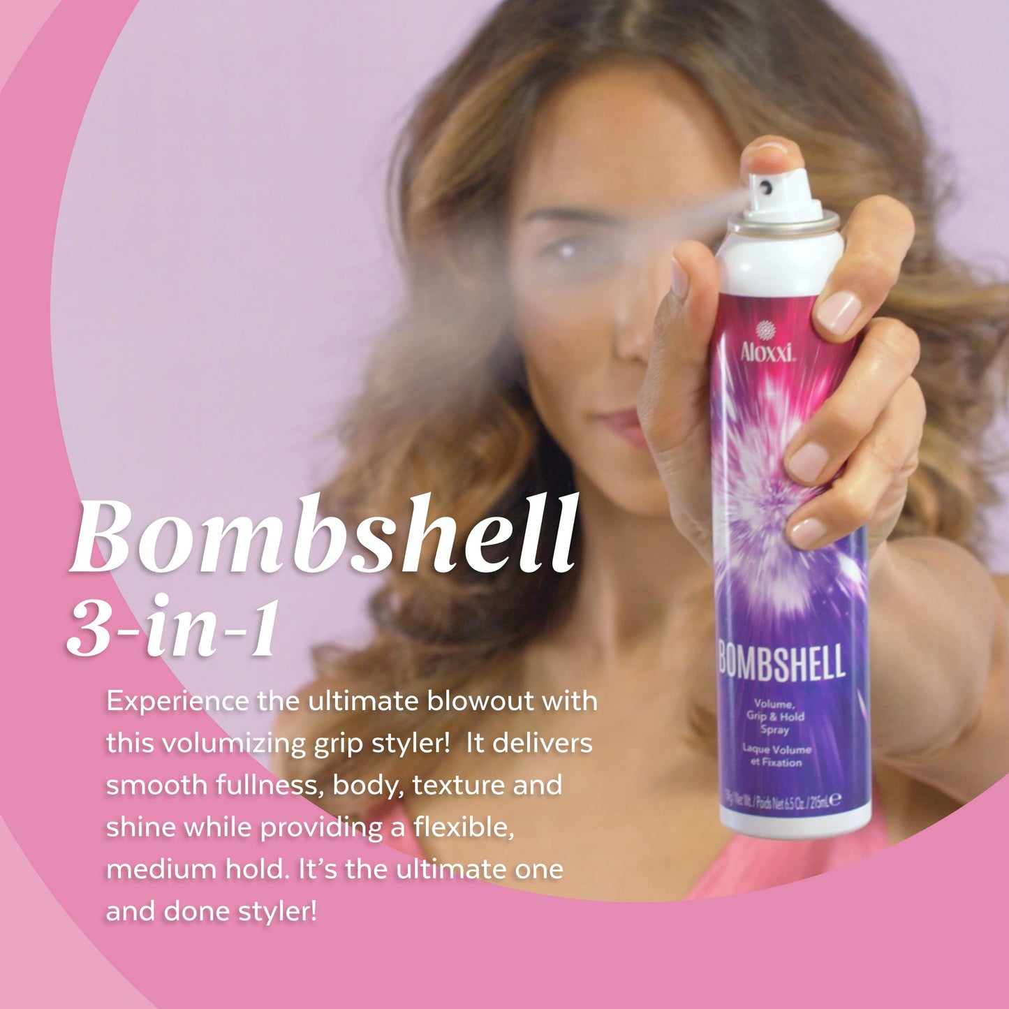 ALOXXI Bombshell Volumizing Grip Styler 3-in-1 Texturizing Hairspray & Dry Shampoo Adds Volume, Texture & Medium Hold Heat Protection up to 450F, 6.5 Oz