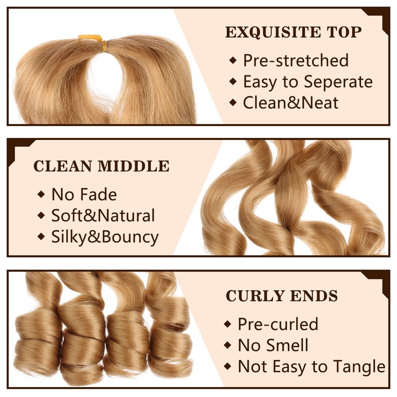 COOKOO 9 Packs 30 Inch Pre Stretched French Curly Braiding Hair Blonde 85g/pack Easy Braid Crochet Hair Big Wavy Braiding Hair Extentions for Senegalese Twist Hair 27#