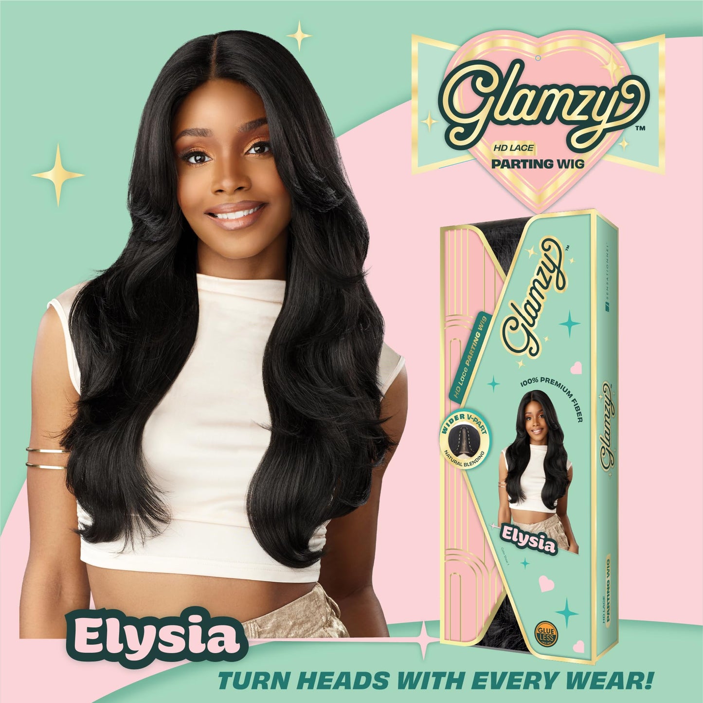 Sensationnel Glamzy Lace Part Wigs - Elysia Glueless Hand Tied Wider V Parting Synthetic Hair (LT613/ASHBROWN)