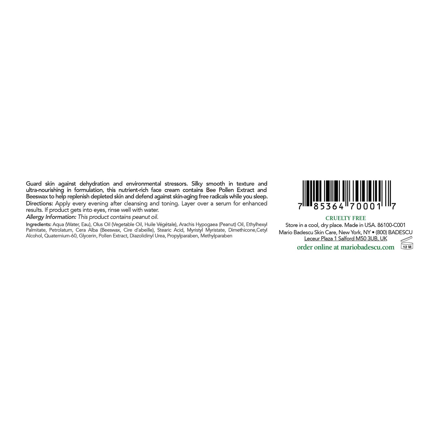 Mario Badescu Bee Pollen Night Cream for Women Anti Aging Overnight Face Cream Formulated with Smoothing Beeswax and Peanut Oil, Ideal for Combination, Dry or Sensitive Skin, 1 Oz