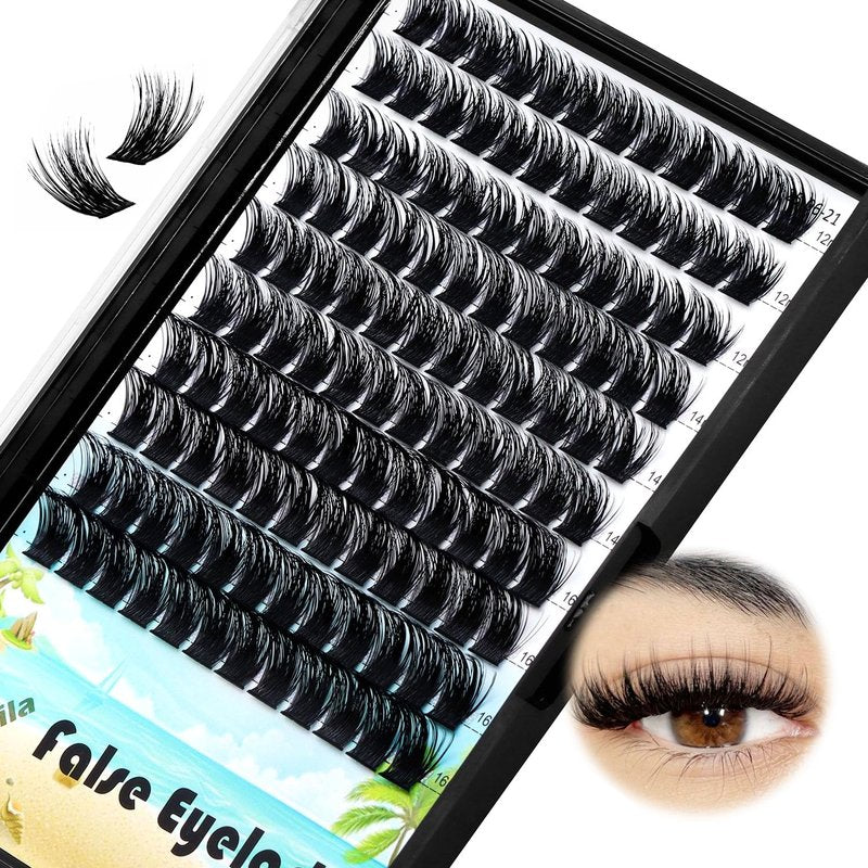 Dedila Large Tray -Wide Stem Mixed 10-12-14-16mm/12-14-16mm/14-16-18mm Cluster Eyelashes Home DIY Lashes Extensions D Curl Thickness 0.07mm Individual False Eyelashes (mixed 12-14-16mm)