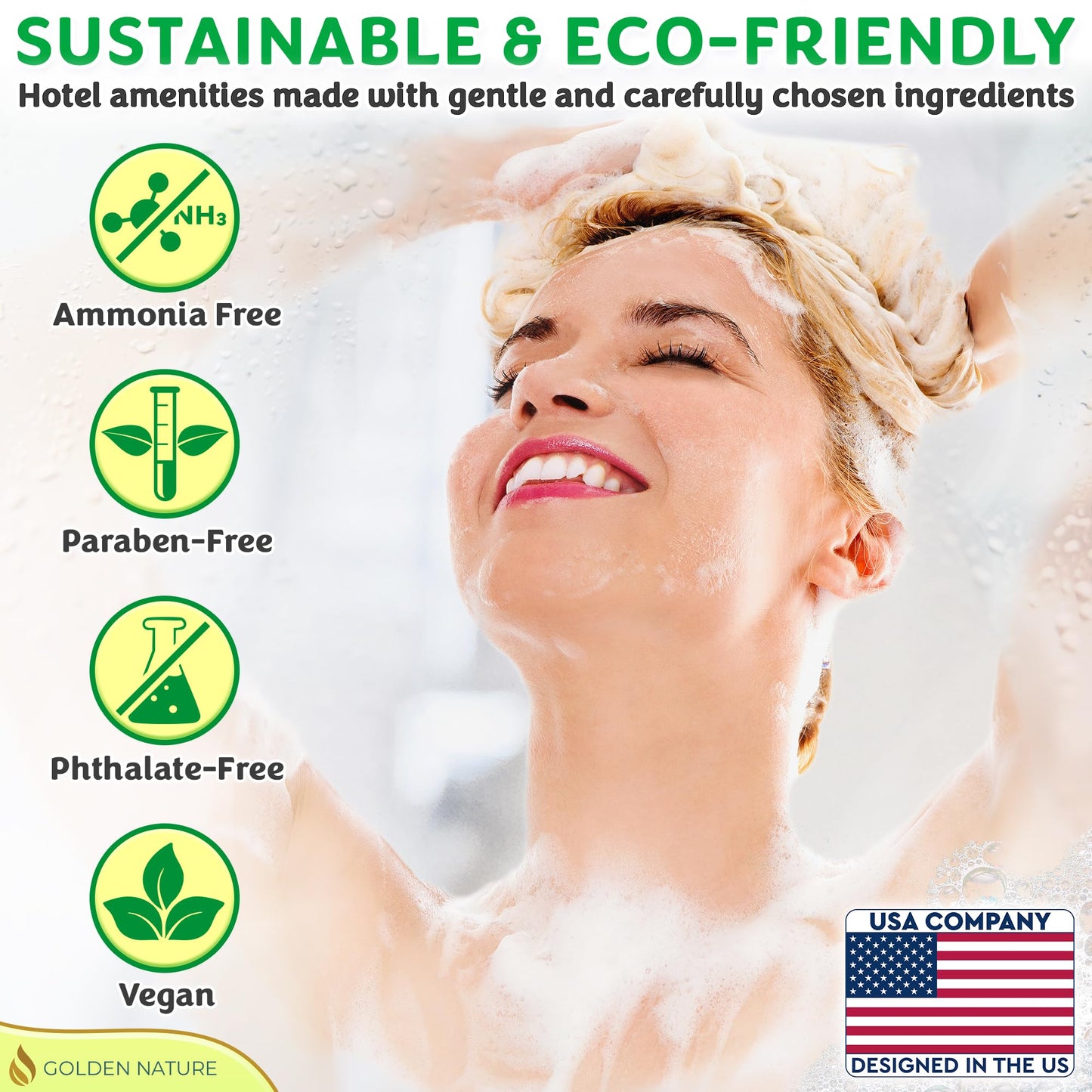 Golden Nature - Travel Size Hotel Toiletries Bundle - Jasmine, 0.7 oz each, 200 Pcs - 4-Piece Set: 50 Rectangular Bar Soap, 50 Shampoo, 50 Conditioner & 50 Body Lotion - Bulk Small Toiletries