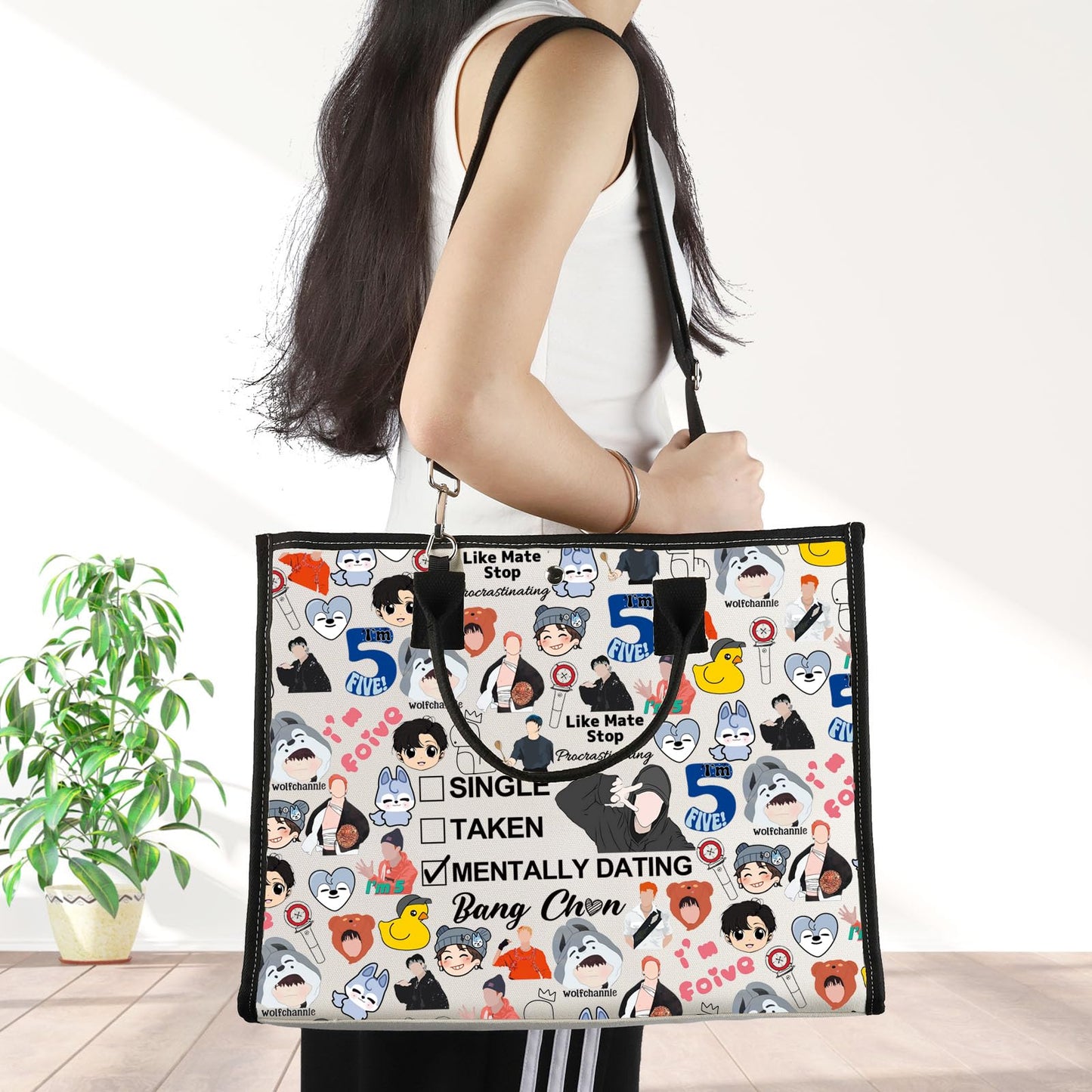 JNIAP Korean Group Stay Makeup Bag Music Lover Gifts Single Taken Mentally Dating With Bang C Stay Merchandise（Bang Tote）
