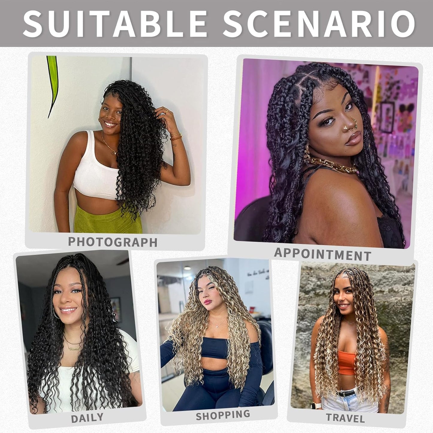 Goddess Box Braids - 7 Packs Grey Crochet Hair with Curly Ends | 14 Inch Bohemian Braiding Extensions 1B/Gray